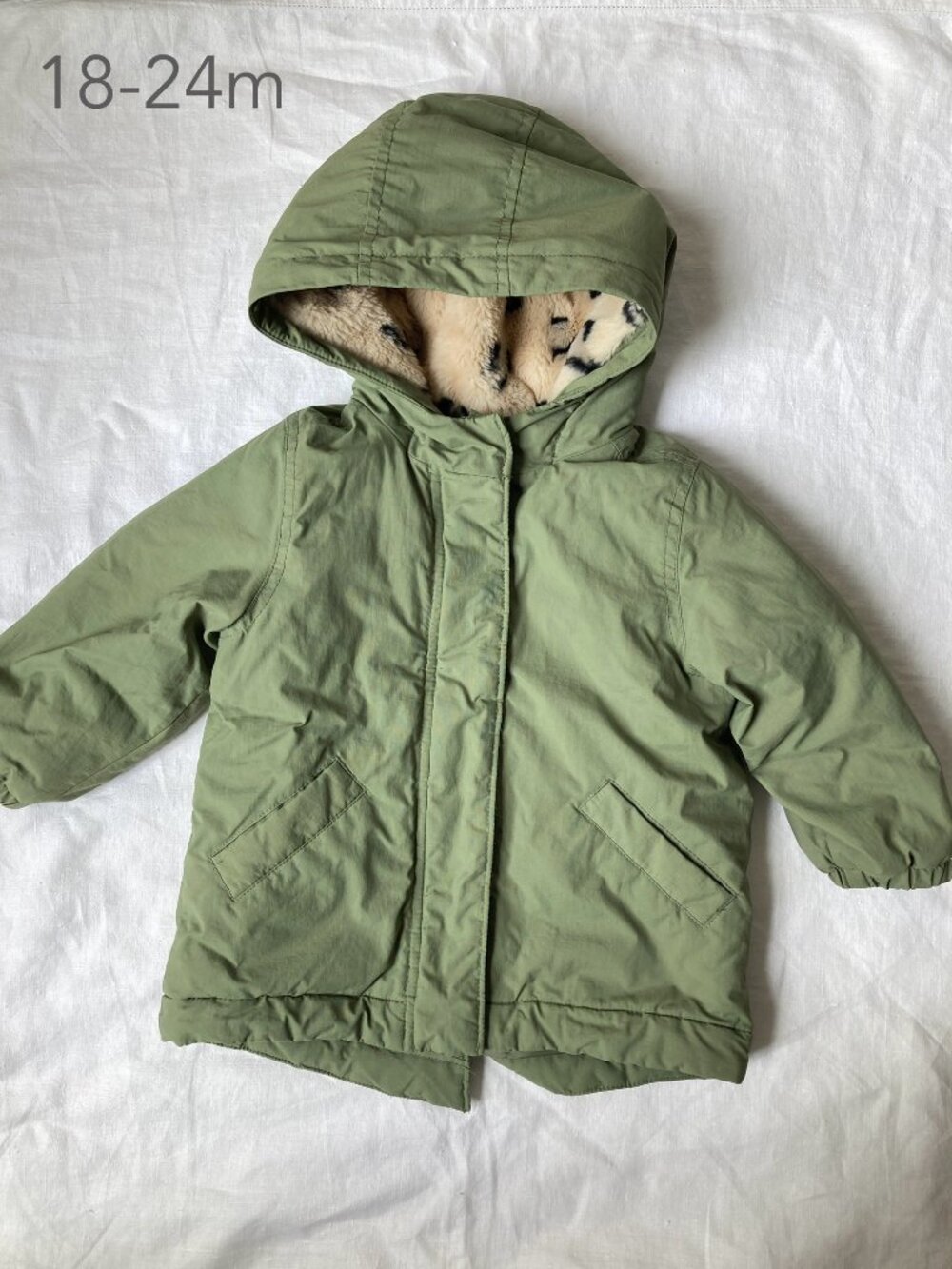Old Navy 18-24 Months Toddler Green Long Fall Winter Jacket Animal Print Warm